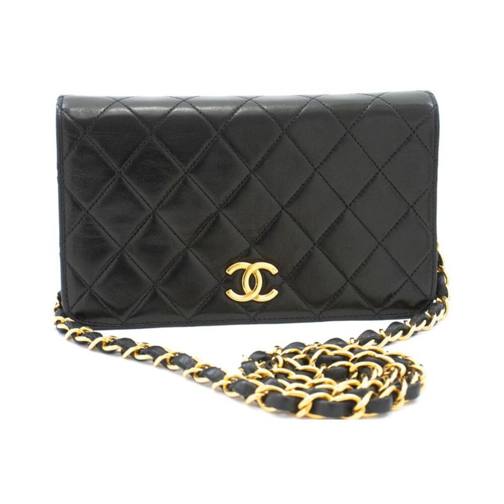 Chanel Vintage Full Flap Quilted Lambskin Black Leather Shoulder Bag Bag